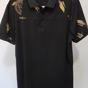Elegant Black Polo Shirt with Gold Accents
